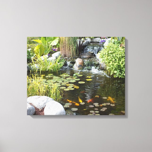Impressão Em Tela Koi Pond com Waterfall (Frente)