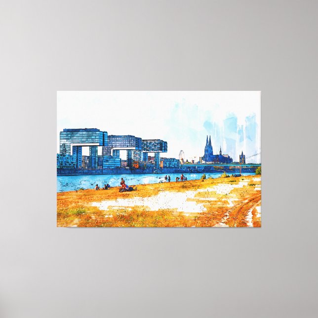 Impressão Em Tela Köln Skyline Panorama colour SketchArt (Frente)
