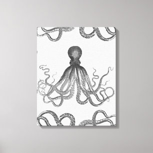 Impressão Em Tela Kraken - polvo gigante preto/Cthulu