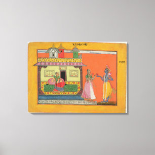 Impressão Em Tela Krishna chegando à casa de Radha, ilustração para