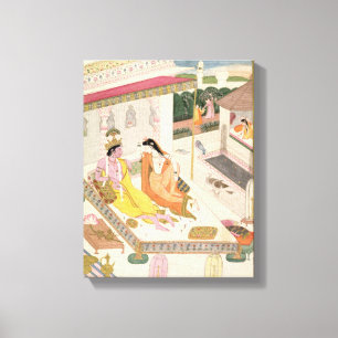 Impressão Em Tela Krishna e Radha em uma cama em um palácio do