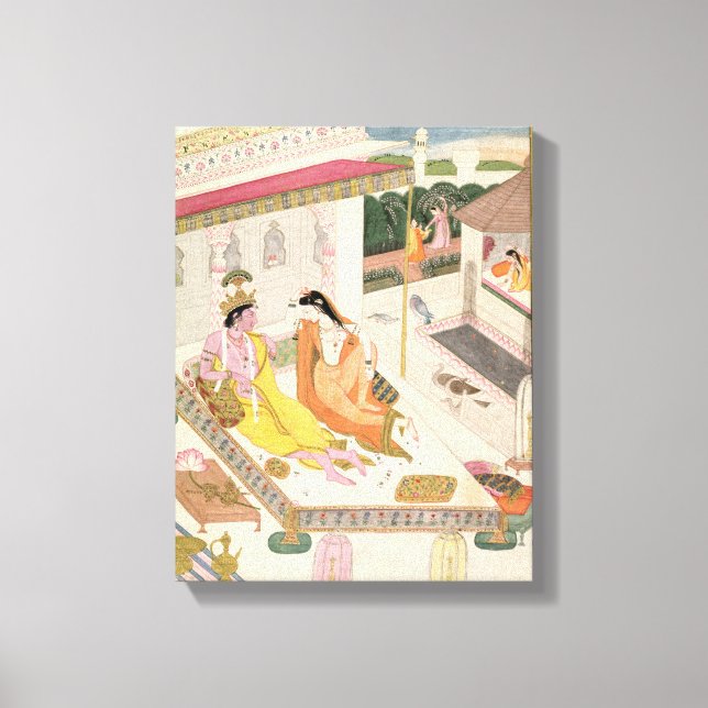 Impressão Em Tela Krishna e Radha numa cama num palácio Mogul, Punj (Frente)