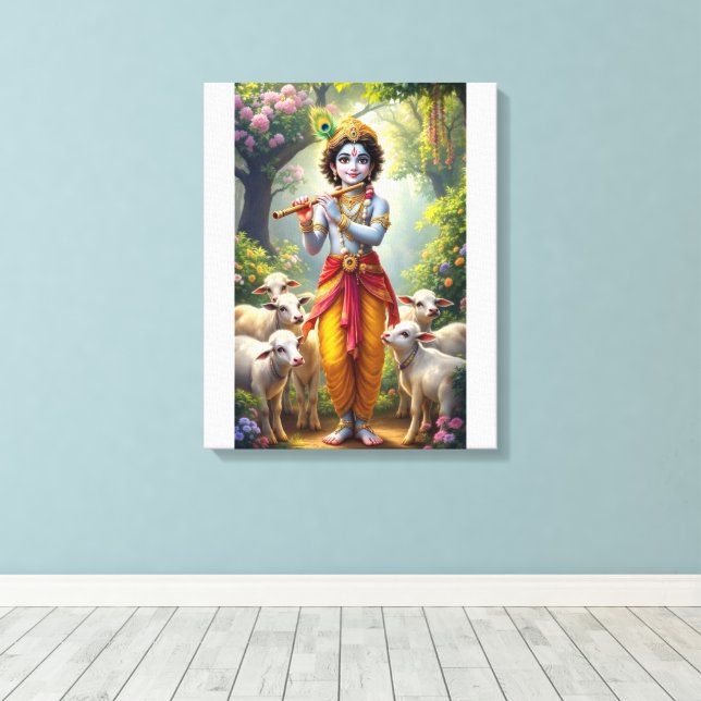 Impressão Em Tela Krishna, o Pastor Divino (Insitu(piso de madeira))
