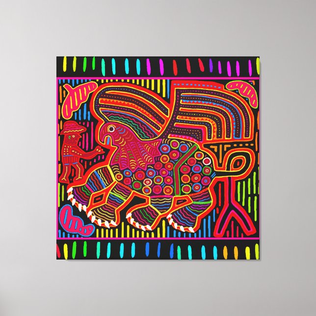 Impressão Em Tela Kuna Indian Friendly Dragon Mola (Frente)