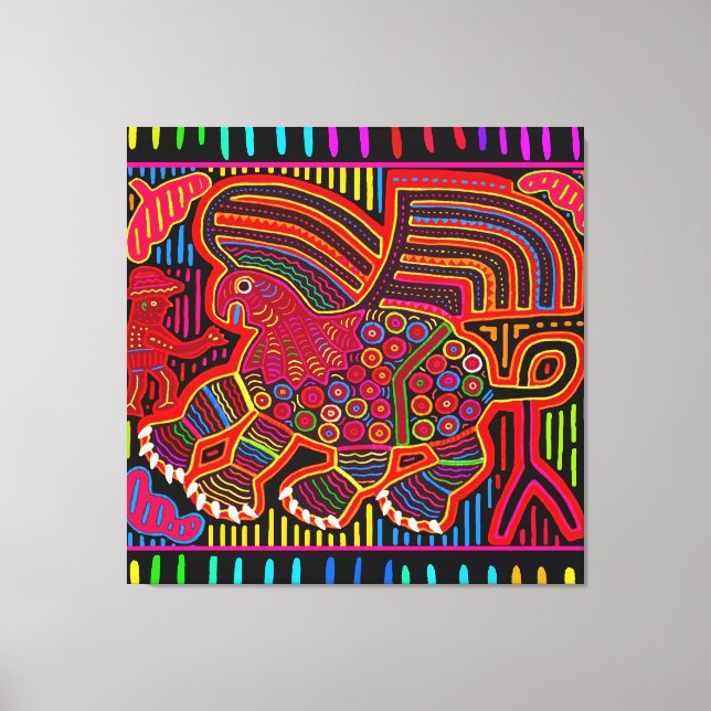 Impressão Em Tela Kuna Indian Friendly Dragon Mola (Frente)