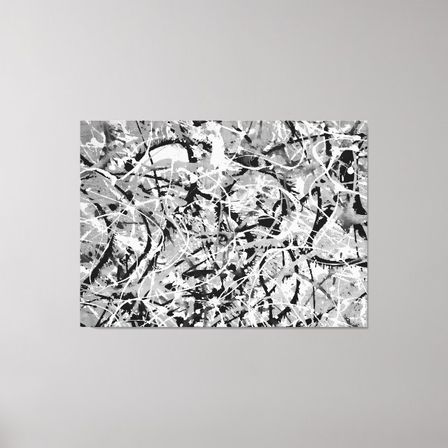 Impressão Em Tela L PRETO E BRANCO - Pintura de ação - Abstrato- (Frente)