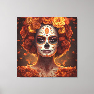 Impressão Em Tela La Catrina Marigold Dia de los Muertos Caveira de