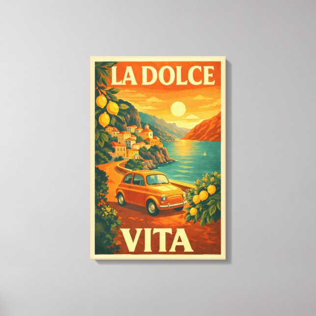 Impressão Em Tela La Dolce Vita – Retro Italian Coast Travel Poster (Frente)