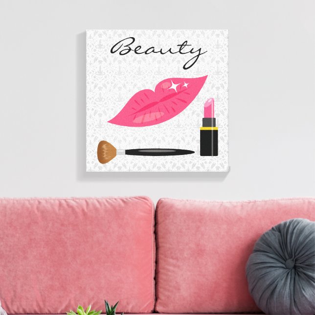 Impressão Em Tela Lábios Cor-de-Rosa e Maquiagem Beleza (Insitu(Sala de estar))
