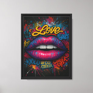 Impressão Em Tela Lábios de Grafite coloridos com amor e barra de YO