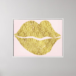 Impressão Em Tela Lábios XOXO Dourados