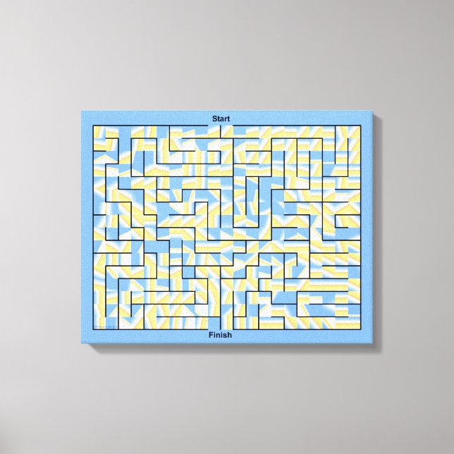 Impressão Em Tela Labirinto de Puzzle Azul e Amarelo (Frente)