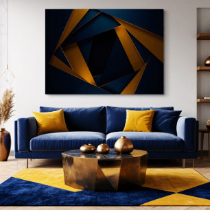 Impressão Em Tela Labirinto Dourado Azul