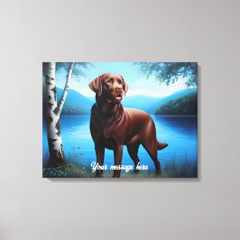 Impressão Em Tela Labrador Chocolate e Lago Azul