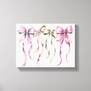 Impressão Em Tela “Laços de Fita Rosa e Dourado – Aquarela Elegante