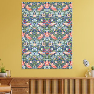 Impressão Em Tela Ladrão de Morango William Morris Azul Marinho Cora