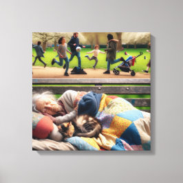 Impressão Em Tela Lady Napping sem-teto em um parque