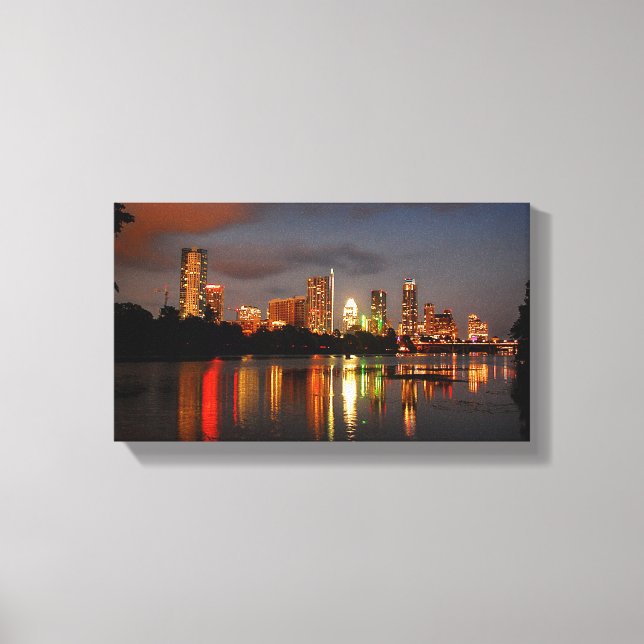 Impressão Em Tela Ladybird Lake Austin Texas Night Skyline (Frente)