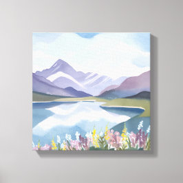 Impressão Em Tela Lago da Montanha | Paisagem em Aquarela Floral