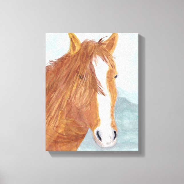 Impressão Em Tela Lago de Montanha Azul Marrom de Cavalo Selvagem -  (Frente)