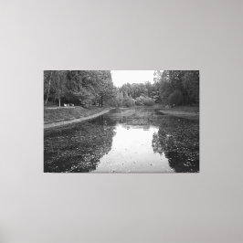 Impressão Em Tela Lago de Outono Dourado - Edição Nórdica Preto e Br