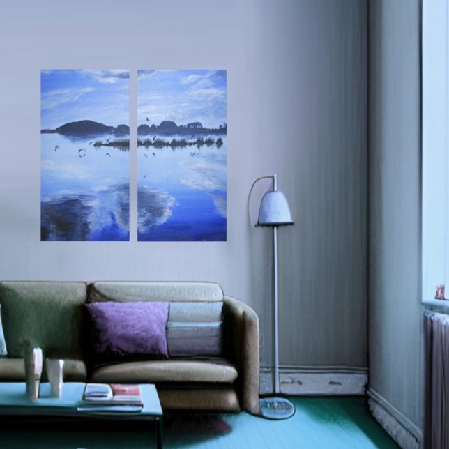 Impressão Em Tela Lago GLass, Reflexões Espelho, pássaros, nuvens (Criador carregado)