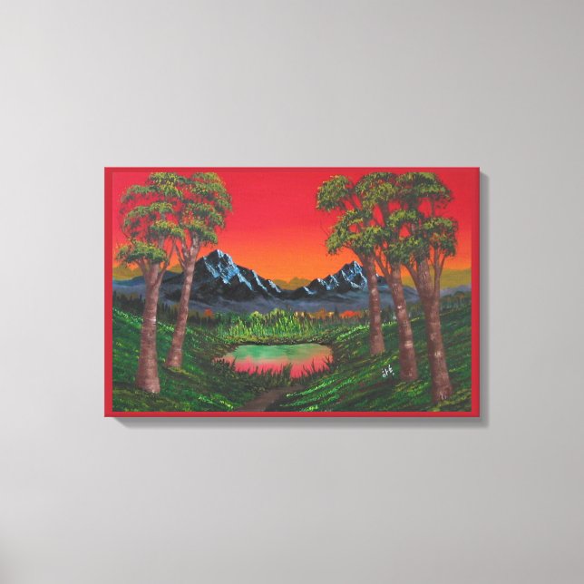 Impressão Em Tela Lago Red Sunset Mountain (Frente)