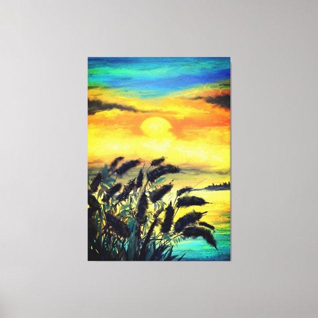 Impressão Em Tela Lago Sunset - Aquarela (Frente)