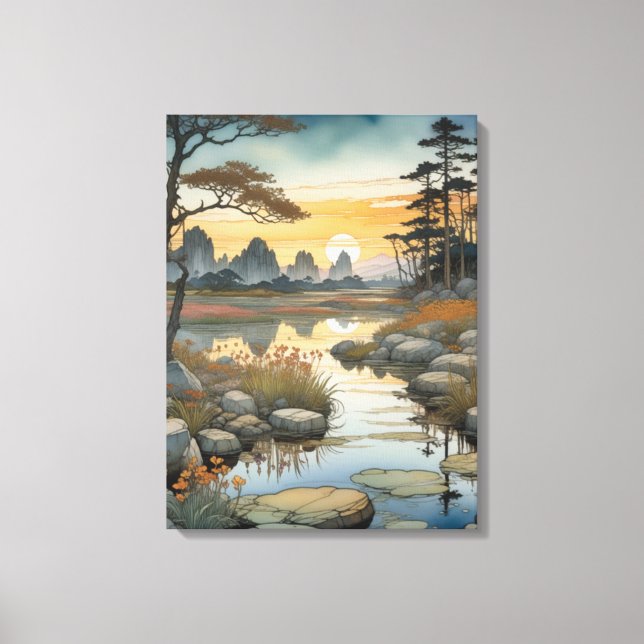 Impressão Em Tela Lago Sunset Tranquil (Frente)