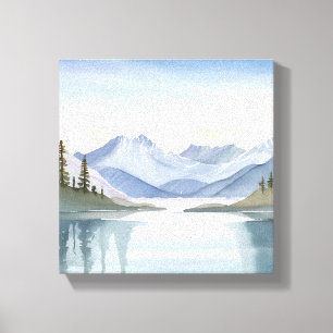 Impressão Em Tela Lago Tahoe Paisagem Montanhosa em Aquarela