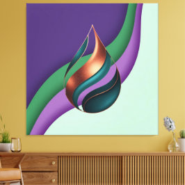 Impressão Em Tela Lágrima Abstrata Onda Roxo Verde Cobre
