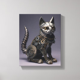 Impressão Em Tela Lágrimas e Sussurros: Gato de Metal Steampunk