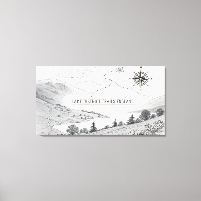 Impressão Em Tela Lake District England Trails Ink Sketch Wall Art (Frente)