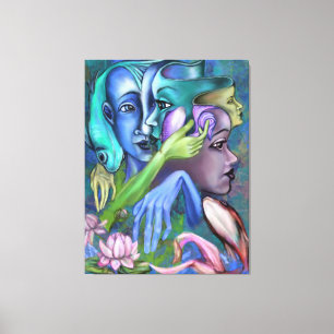 Impressão Em Tela Lake Faces - Pintura de Estilo de Cubismo Moderno