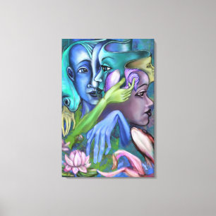 Impressão Em Tela Lake Faces - Pintura de Estilo de Cubismo Moderno