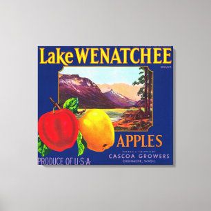 Impressão Em Tela Lake Wenatchee Apple Label (azul) - Cashmere, WA
