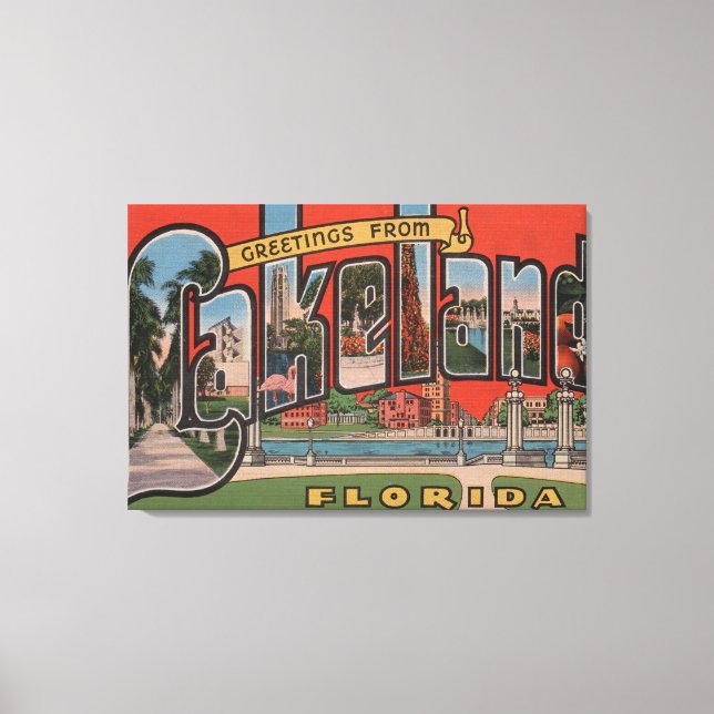 Impressão Em Tela Lakeland, Flórida - Cenas com Letras Grandes (Frente)