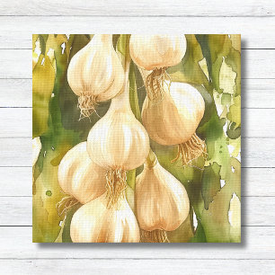 Impressão Em Tela Lâmpadas de Alho com Aquarela - Cozinha Verde Rúst