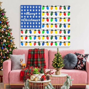 Impressão Em Tela Lâmpadas de Natal Patrióticas Bandeira de Férias