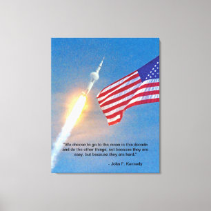 Impressão Em Tela Lançamento do Apollo 11 com a bandeira americana
