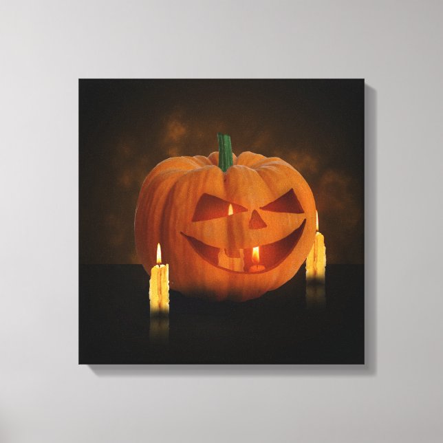 Impressão Em Tela Lanterna de Abóbora de Halloween com Velas (Frente)