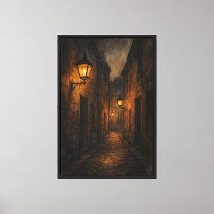 Impressão Em Tela Lanterna-Lit Alleyway em Carvão e Aquarela