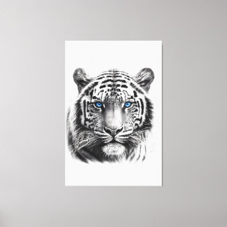 Impressão Em Tela Lápis Tiger Desenho com olhos azuis