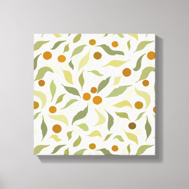 Impressão Em Tela Laranja Berries e Folhas no creme - padrão. (Frente)