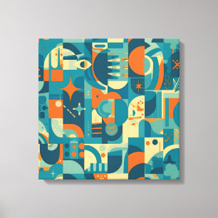 Impressão Em Tela Laranja e Verde Geométrico Abstrato