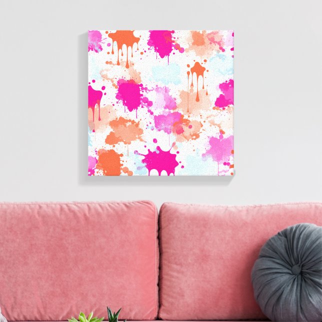 Impressão Em Tela Laranja Rosa Azul Abstrato Moderno Salpicos de Tin (Insitu(Sala de estar))