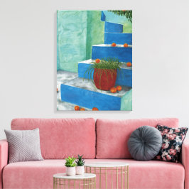 Impressão Em Tela Laranjas das escadas de pintura de aquarela grega