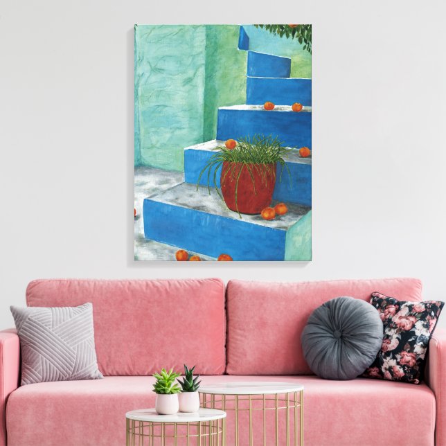 Impressão Em Tela Laranjas das escadas de pintura de aquarela grega (Insitu(Sala de estar))
