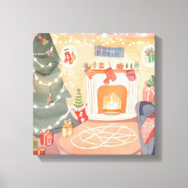 Impressão Em Tela Lareira de Natal de Aquarela