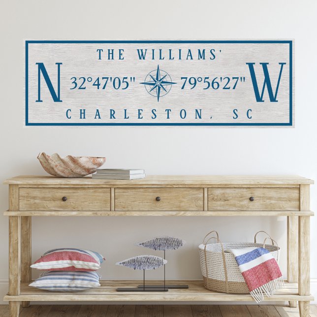 Impressão Em Tela Latitude Longitude Personalized Family Name Wrap (Latitude Longitude Personalized Family Name Wall Art Wrapped Canvas Coordintates Housewarming Gift)